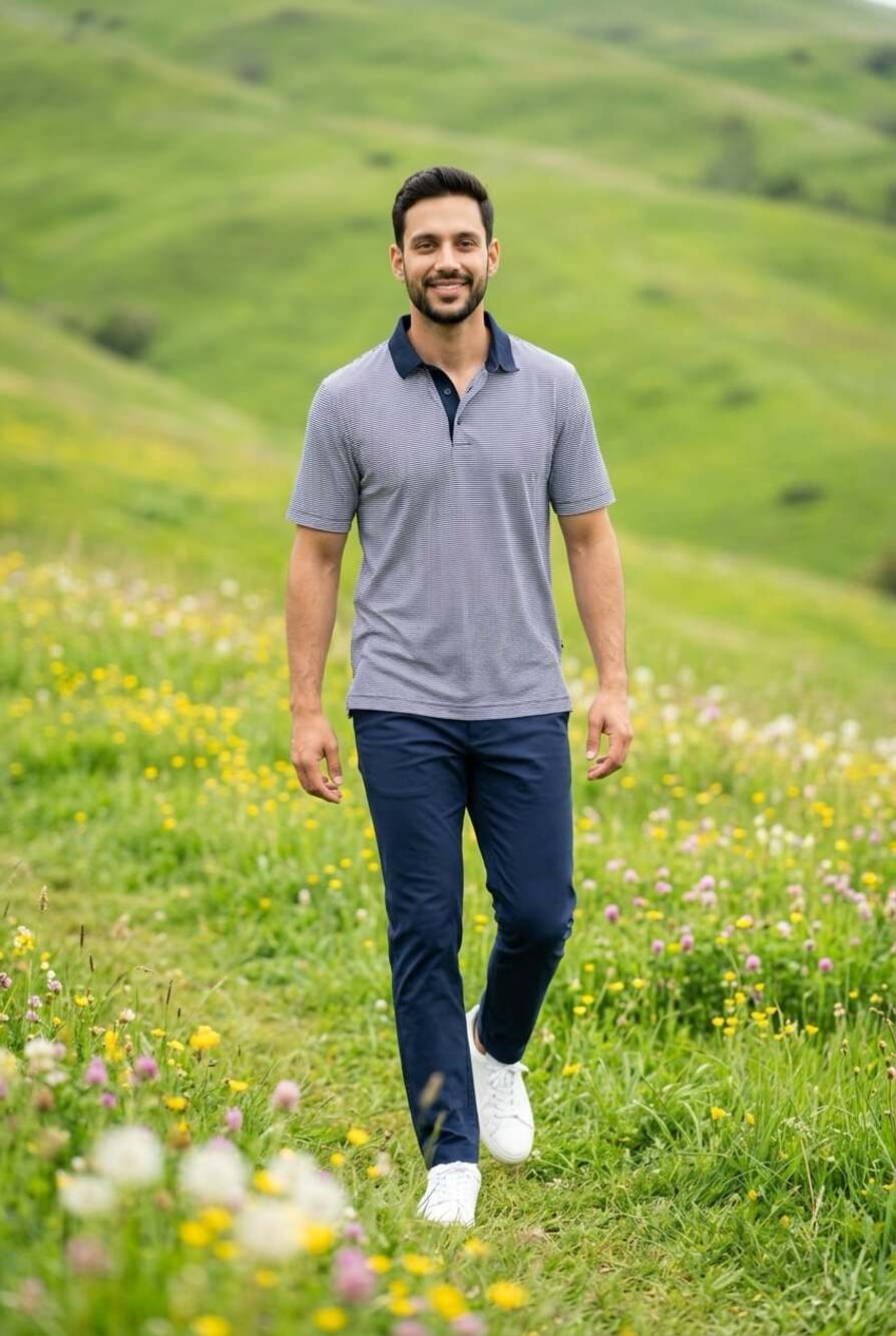 Lyocell-blend jersey polo shirt with all-over micro-pattern print